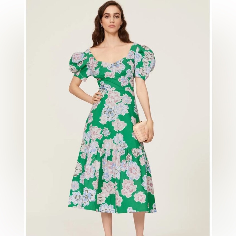 Tanya Taylor Danielle dress size 8 M green floral flowers